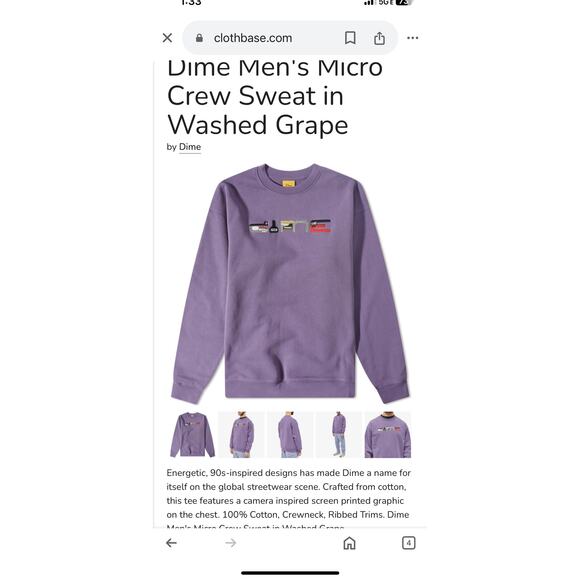 Dime Men's Micro Crew Sweat in Washed Grape - Picture 7 of 9
